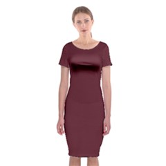 True Burgundy Color Classic Short Sleeve Midi Dress by SpinnyChairDesigns