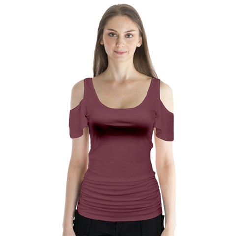 True Burgundy Color Butterfly Sleeve Cutout Tee  by SpinnyChairDesigns