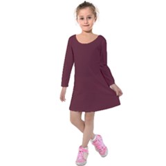 True Burgundy Color Kids  Long Sleeve Velvet Dress by SpinnyChairDesigns