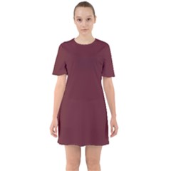 True Burgundy Color Sixties Short Sleeve Mini Dress by SpinnyChairDesigns