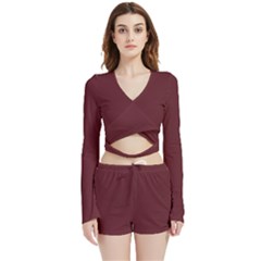 True Burgundy Color Velvet Wrap Crop Top by SpinnyChairDesigns