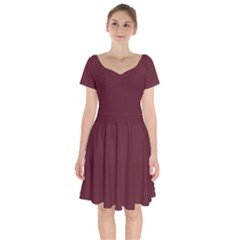 True Burgundy Color Short Sleeve Bardot Dress by SpinnyChairDesigns