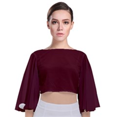 True Burgundy Color Tie Back Butterfly Sleeve Chiffon Top by SpinnyChairDesigns