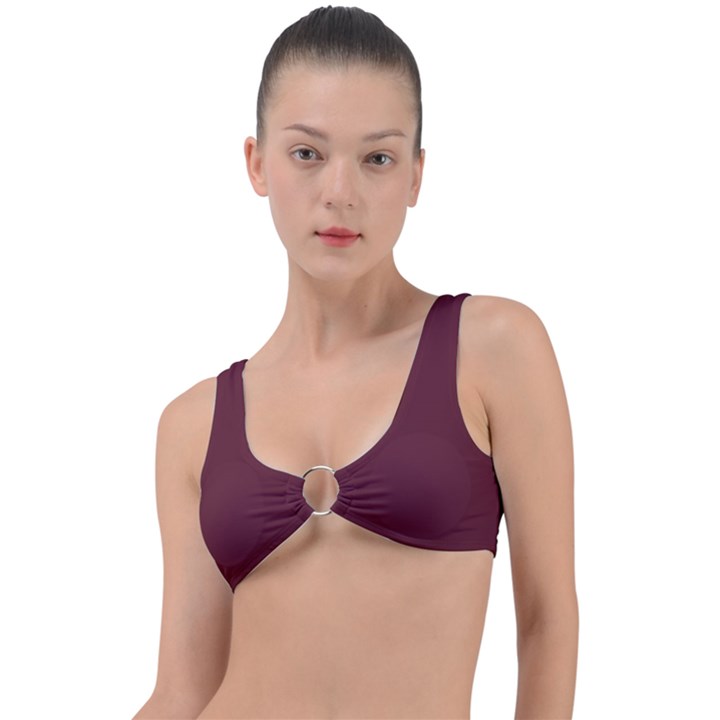 True Burgundy Color Ring Detail Bikini Top