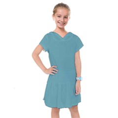 True Cadet Blue Teal Color Kids  Drop Waist Dress by SpinnyChairDesigns