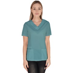 True Cadet Blue Teal Color Women s V-neck Scrub Top by SpinnyChairDesigns