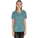 True Cadet Blue Teal Color Women s V-Neck Scrub Top View1