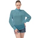 True Cadet Blue Teal Color High Neck Long Sleeve Chiffon Top View1