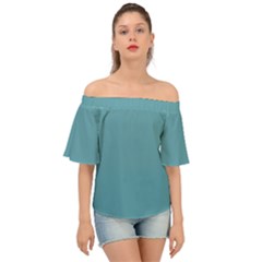 True Cadet Blue Teal Color Off Shoulder Short Sleeve Top by SpinnyChairDesigns