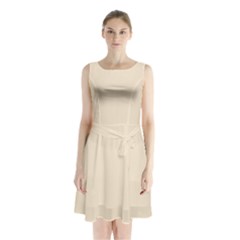 True Champagne Color Sleeveless Waist Tie Chiffon Dress