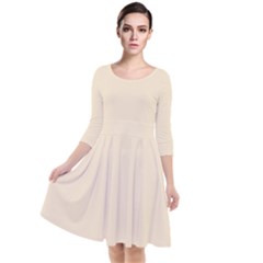 True Champagne Color Quarter Sleeve Waist Band Dress by SpinnyChairDesigns