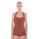 True Cinnamon Color Boyleg Halter Swimsuit  View1