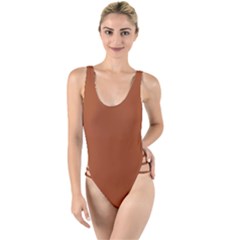 True Cinnamon Color High Leg Strappy Swimsuit by SpinnyChairDesigns