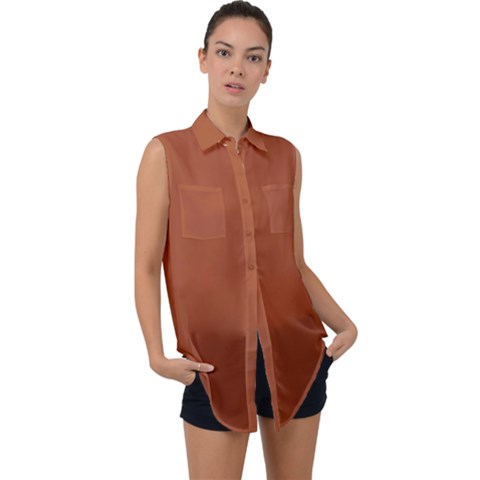 True Cinnamon Color Sleeveless Chiffon Button Shirt by SpinnyChairDesigns