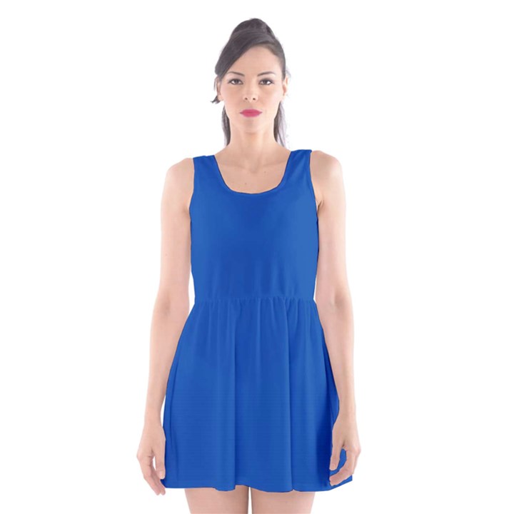 True Cobalt Blue Color Scoop Neck Skater Dress