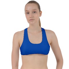 True Cobalt Blue Color Criss Cross Racerback Sports Bra by SpinnyChairDesigns