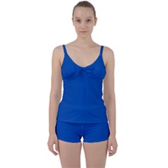 True Cobalt Blue Color Tie Front Two Piece Tankini by SpinnyChairDesigns