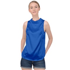 True Cobalt Blue Color High Neck Satin Top by SpinnyChairDesigns