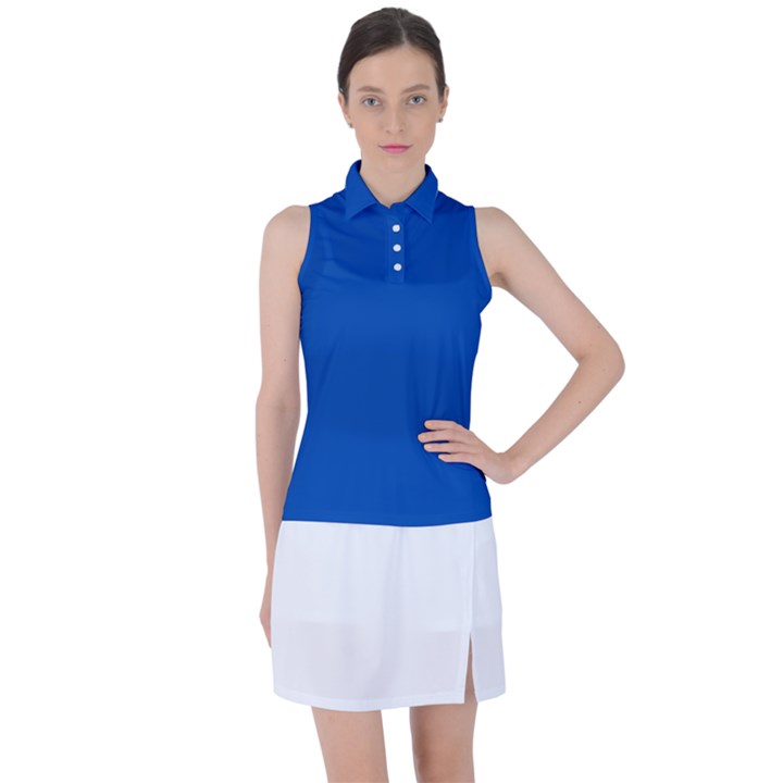 True Cobalt Blue Color Women s Sleeveless Polo Tee