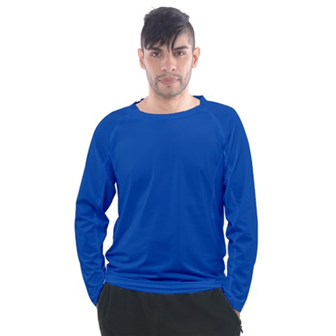 True Cobalt Blue Color Men s Long Sleeve Raglan Tee by SpinnyChairDesigns