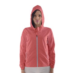 True Coral Pink Color Women s Hooded Windbreaker by SpinnyChairDesigns