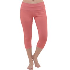 True Coral Pink Color Capri Yoga Leggings by SpinnyChairDesigns