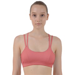 True Coral Pink Color Line Them Up Sports Bra by SpinnyChairDesigns