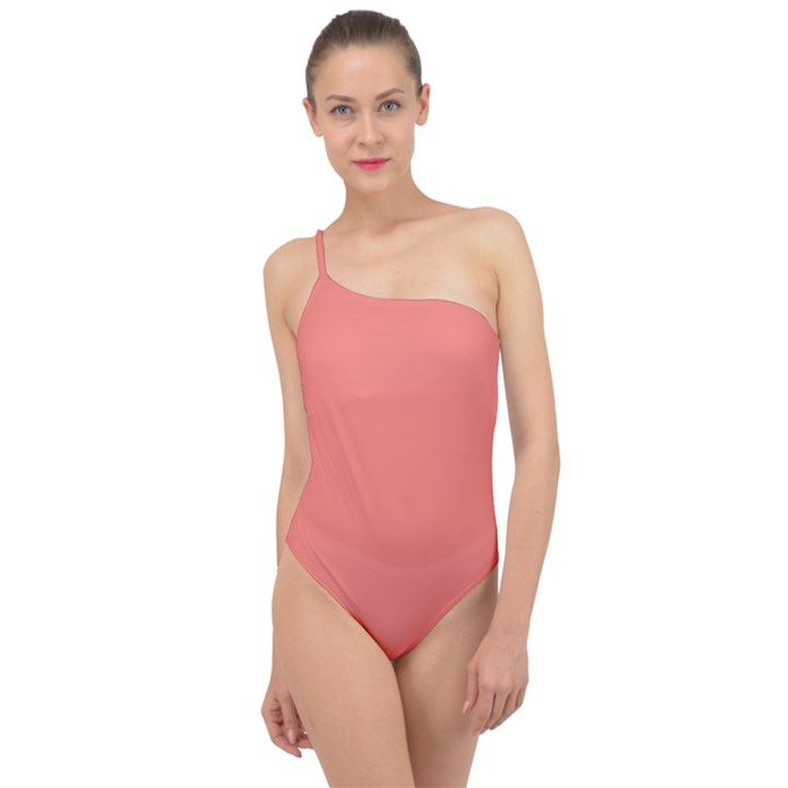 True Coral Pink Color Classic One Shoulder Swimsuit