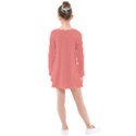 True Coral Pink Color Kids  Long Sleeve Dress View2