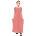 True Coral Pink Color Kids  Short Sleeve Maxi Dress View1