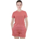 True Coral Pink Color Women s Tee and Shorts Set View1