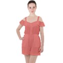 True Coral Pink Color Ruffle Cut Out Chiffon Playsuit View1