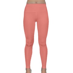 True Coral Pink Color Lightweight Velour Classic Yoga Leggings by SpinnyChairDesigns