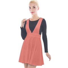 True Coral Pink Color Plunge Pinafore Velour Dress by SpinnyChairDesigns