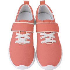 True Coral Pink Color Men s Velcro Strap Shoes by SpinnyChairDesigns