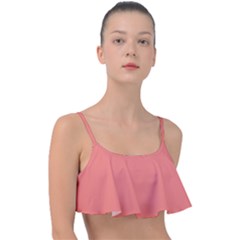 True Coral Pink Color Frill Bikini Top by SpinnyChairDesigns