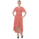 True Coral Pink Color Front Wrap High Low Dress View1