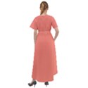 True Coral Pink Color Front Wrap High Low Dress View2