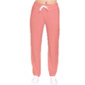 True Coral Pink Color Women velvet Drawstring Pants View1