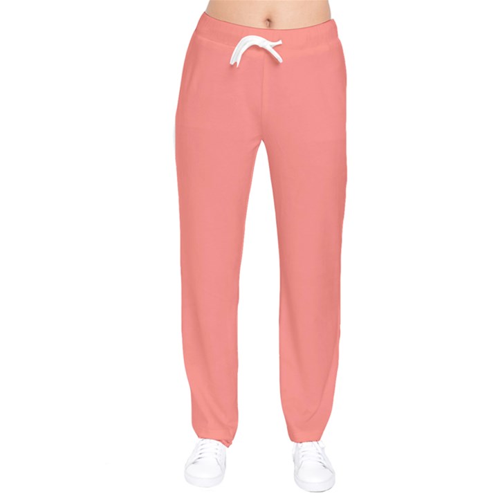 True Coral Pink Color Women velvet Drawstring Pants