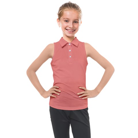 True Coral Pink Color Kids  Sleeveless Polo Tee by SpinnyChairDesigns