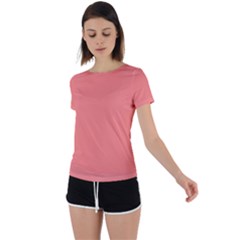 True Coral Pink Color Back Circle Cutout Sports Tee by SpinnyChairDesigns