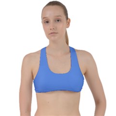 True Cornflower Blue Color Criss Cross Racerback Sports Bra by SpinnyChairDesigns