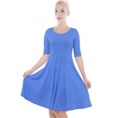 True Cornflower Blue Color Quarter Sleeve A-line Dress by SpinnyChairDesigns