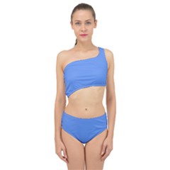 True Cornflower Blue Color Spliced Up Two Piece Swimsuit by SpinnyChairDesigns