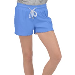 True Cornflower Blue Color Velour Lounge Shorts by SpinnyChairDesigns