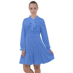 True Cornflower Blue Color All Frills Chiffon Dress by SpinnyChairDesigns