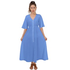 True Cornflower Blue Color Kimono Sleeve Boho Dress by SpinnyChairDesigns