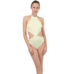 True Cream Color Halter Side Cut Swimsuit by SpinnyChairDesigns