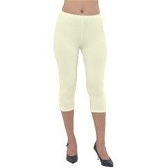 True Cream Color Lightweight Velour Capri Leggings  by SpinnyChairDesigns